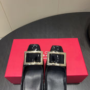 ROGER VIVIER 25S BELLE VIVIER PUMPS 70MM IN BLACK CALFSKIN GOLD BUCKLE
