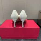 ROGER VIVIER 25S BELLE VIVIER PUMPS 70MM IN WHITE CALFSKIN GOLD BUCKLE
