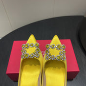 ROGER VIVIER 25S POINTED TOE HIGH HEELS 70MM IN BRIGHT YELLOW SILK EMBELLISHED CRYSTALS