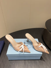 PRADA 25S BRAIDED DETAIL MULES 85MM IN BEIGE CALFSKIN