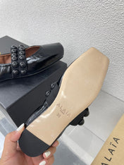 ALAIA MARY JANE PEARL IN GLOSSY BLACK LAMBSKIN