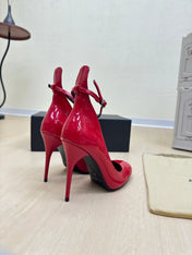 DECOLLETE PUMPS IN CHERRY RED PATENT CALFSKIN