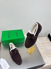 BOTTEGA VENETA 26S LOAFERS IN DARK BROWN SUEDE AND WHITE WOOL