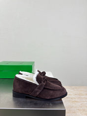 BOTTEGA VENETA 26S LOAFERS IN DARK BROWN SUEDE AND WHITE WOOL