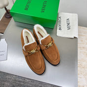 BOTTEGA VENETA 26S LOAFERS IN BROWN SUEDE AND WHITE WOOL WITH GOLD HARDWARE