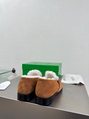 BOTTEGA VENETA 26S LOAFERS IN BROWN SUEDE AND WHITE WOOL WITH GOLD HARDWARE