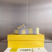 FENDI PLATFORM WEDGES IN LIGHT YELLOW MIX GREY FF MONOGRAM FABRIC