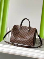 SPEEDY BANDOLIÈRE 30 IN DARK BROWN DAMIER EBENE CANVAS GOLD LOCK