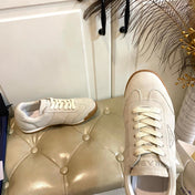 PRADA 26S LACE UP SNEAKERS IN BEIGE SUEDE