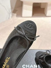 BALLET FLATS IN BLACK GLITTERED TULLE AND SATIN