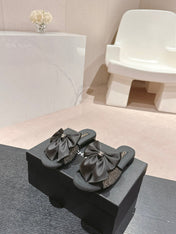 BOW LADY SLIPPERS BLACK LAMBSKIN WITH RHINESTONES