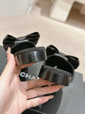 BOW LADY SLIPPERS BLACK LAMBSKIN WITH RHINESTONES