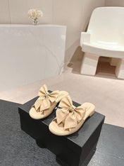 BOW LADY SLIPPERS BEIGE CREAM LAMBSKIN