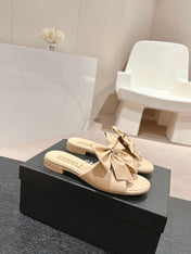 BOW LADY SLIPPERS BEIGE CREAM LAMBSKIN