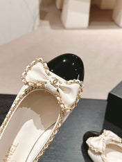 BOWKNOT BALLET FLAT IN WHITE MIX BLACK SHEEPSKIN