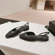 SLINGBACKS IN BLACK LAMBSKIN AND SATIN