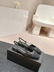 SLINGBACKS IN BLACK LAMBSKIN AND SATIN