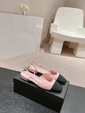 SLINGBACKS IN LIGHT PINK LAMBSKIN AND BLACK SATIN