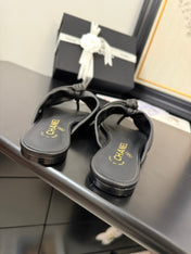 CC 25C Thong Sandal Bow Black Lambskin 233562