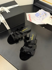 CC 25C Three Strap Mule Black Velvet fabric 233559