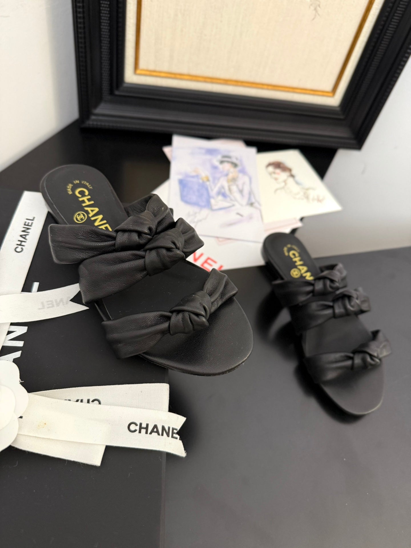 CC 25C Three Strap Mule Black Lambskin 233557