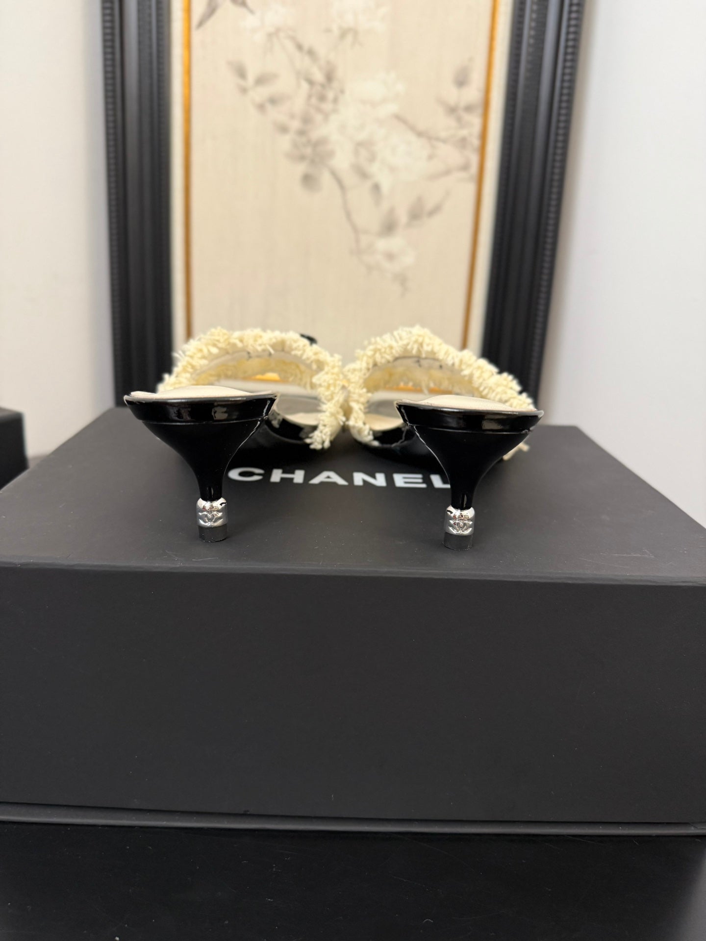 WHITE GROSGRAIN CANVAS BOW MULE SANDALS 65 MM