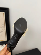 WHITE GROSGRAIN CANVAS BOW MULE SANDALS 90 MM