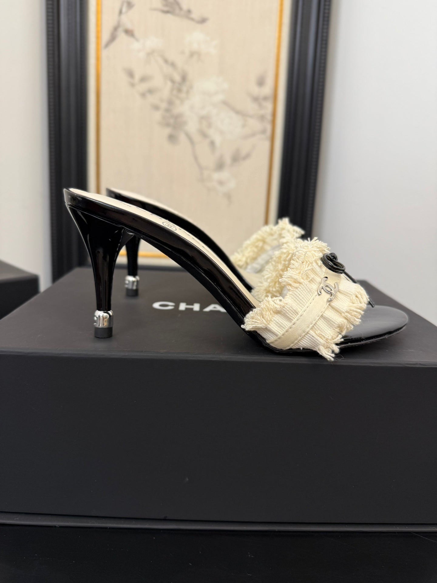 WHITE GROSGRAIN CANVAS BOW MULE SANDALS 90 MM