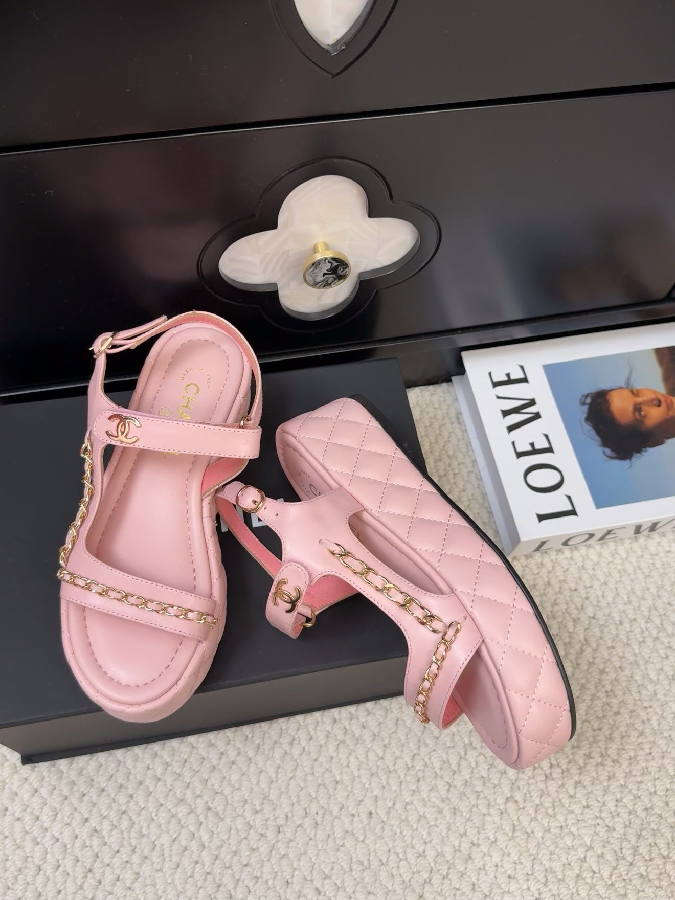 THICK-SOLED SANDALS 55 MM IN LIGHT PINK CALFSKIN