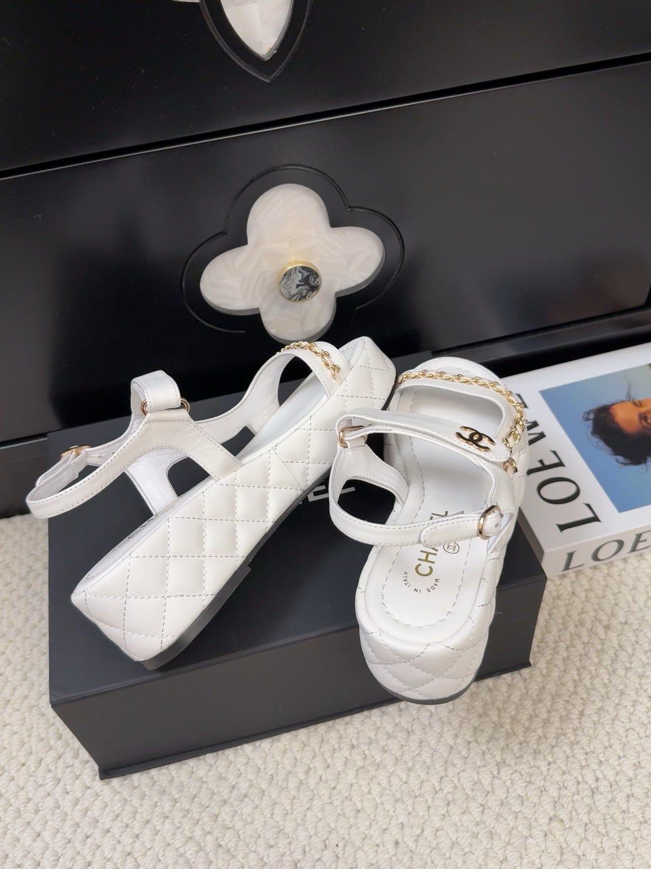 THICK-SOLED SANDALS 55 MM IN WHITE CALFSKIN