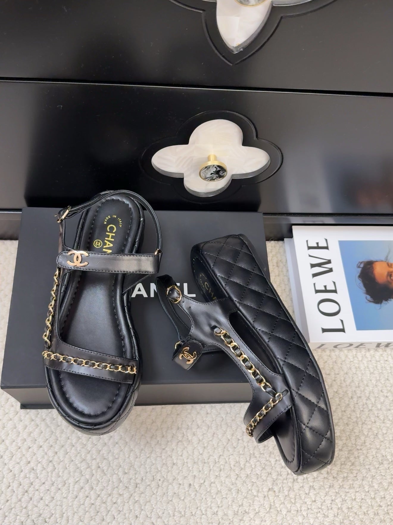 THICK-SOLED SANDALS 55 MM IN BLACK CALFSKIN