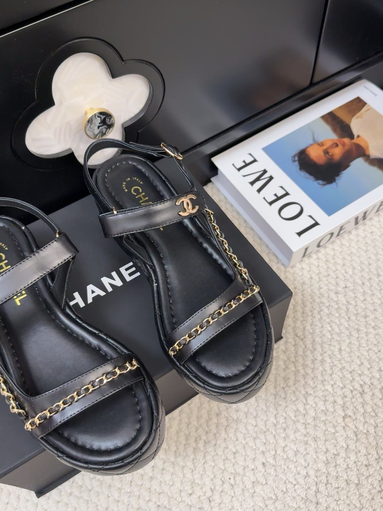 THICK-SOLED SANDALS 55 MM IN BLACK CALFSKIN