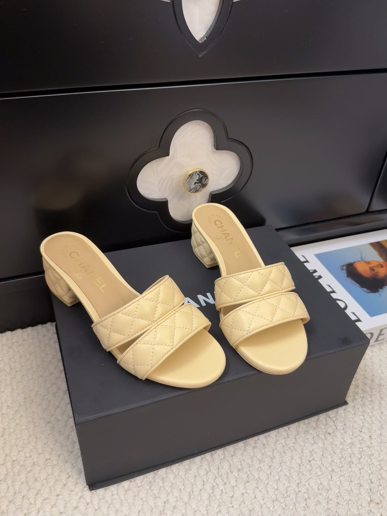 CC 25C Mule Sandal 45mm Open Heel Beige Lambskin 233493