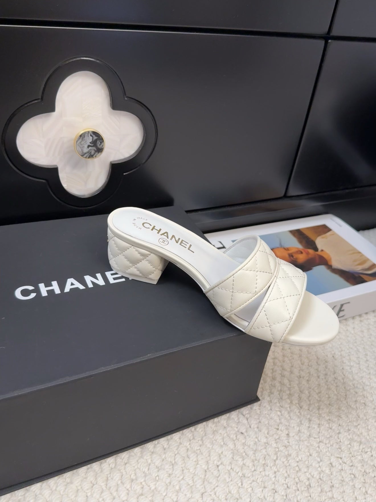 CC 25C Mule Sandal 45mm Open Heel White Lambskin 233495