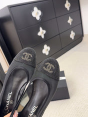 BALLET FLAT IN BLACK FABRIC AND MESH WITH CRYSTALS