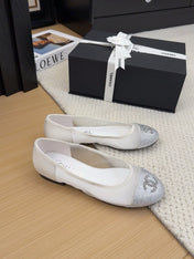 BALLET FLAT IN WHITE FABRIC AND MESH WITH CRYSTALS