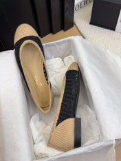 BALLERINAS IN BLACK MIX PEANUT BROWN RAFFIA