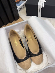 CC 25 Ballet Flat Beige Black Raffia