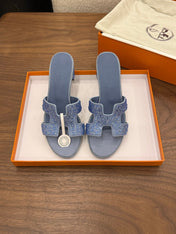 HM 26S OASIS SANDAL IN DUSTY BLUE SUEDE WITH CRYSTALS