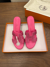 HM 26S OASIS SANDAL IN HOT PINK SUEDE WITH CRYSTALS