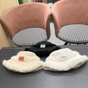 KNITTED BUCKET HAT IN WHITE FABRIC AND RABBIT FUR 431198