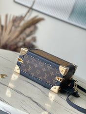 PETITE VALISE 22 IN BROWN MONOGRAM REVERSE CANVAS AND BLACK CALFSKIN TRIM GOLD HARDWARE