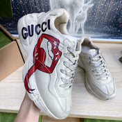 GG COUPLE TRAINER WHITE CALFSKIN WITH LIP ICON