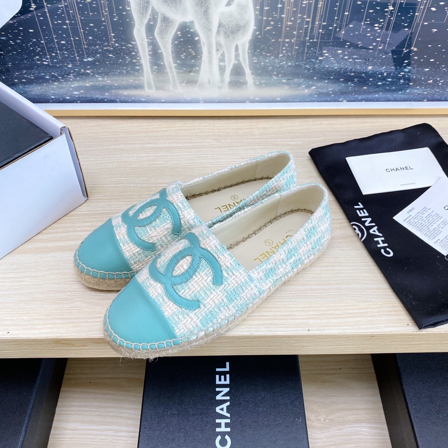 CC ESPADRILLES PLATFORM IN PASTEL BLUE TWEED