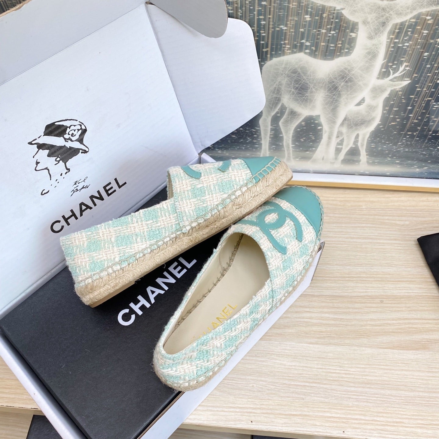 CC ESPADRILLES PLATFORM IN PASTEL BLUE TWEED