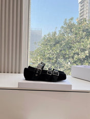 PUNK BALLET FLAT IN BLACK SUEDE AND SUPPLE CALFSKIN