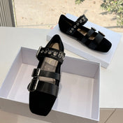 PUNK BALLET FLAT IN BLACK SUEDE AND SUPPLE CALFSKIN