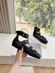 PUNK BALLET FLAT IN BLACK CALFSKIN