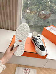 GET SNEAKER IN BLACK MIX LIGHT BLUE CANVAS AND CALFSKIN