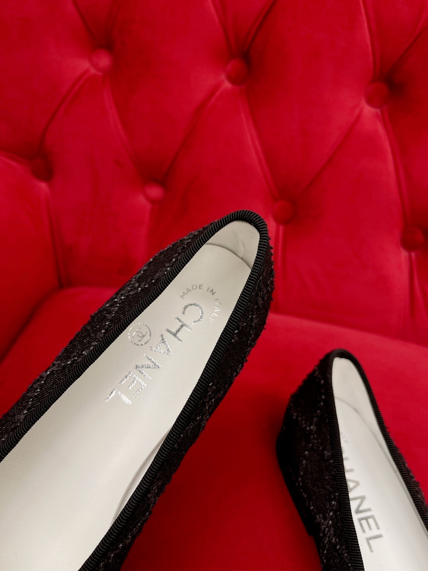 ballet flat black denim grosgrain